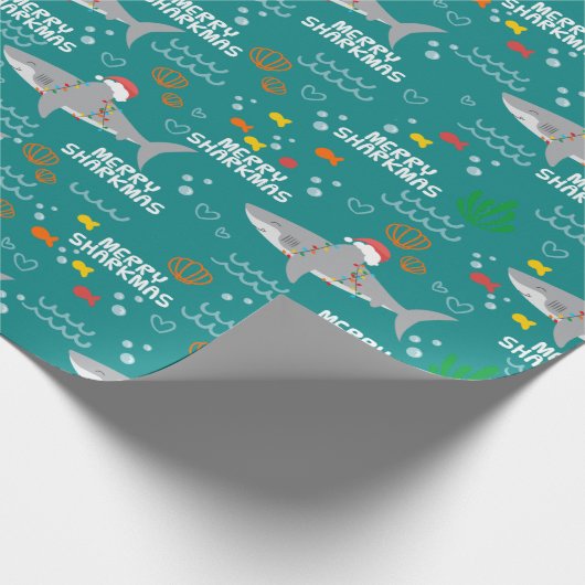 おもしろいクリスマスシャークメリークリスマス ラッピングペーパー (角)