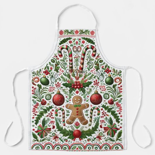 おもしろいクリスマスジンジャーブレッドマンキャンディーケーンオーナメント エプロン (正面)