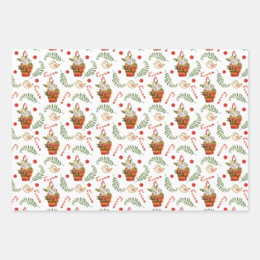 おもしろいクリスマススイーツ食品パターン盛り合わせ ラッピングペーパーシート (正面3)