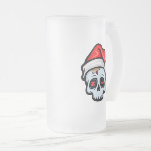 おもしろいクリスマススカル、漫画スタイル フロストグラスビールジョッキ (正面右)
