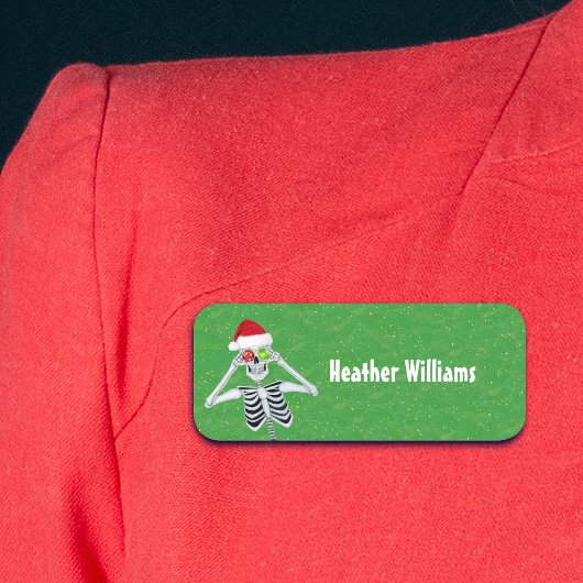 おもしろいクリスマススケルトンオーナメントハットグリーン金ゴールド 名札