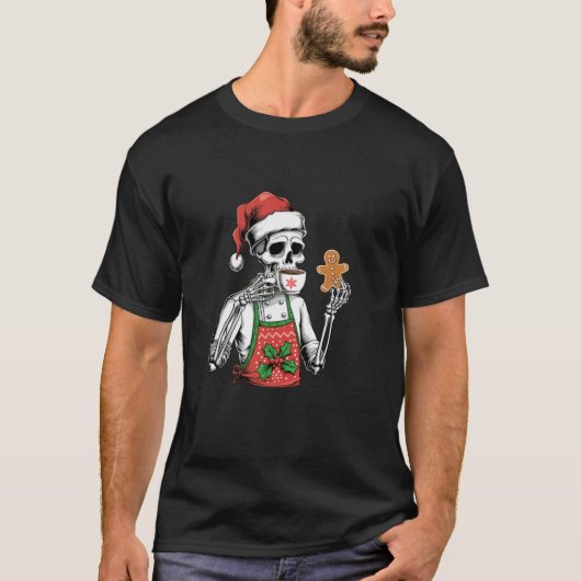 おもしろいクリスマススケルトンシェフジンジャーブレッドマンコフ Tシャツ (正面)