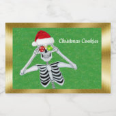 おもしろいクリスマススケルトン光沢のあるオーナメント縁ど金ゴールド フードラベル (シングルラベル)