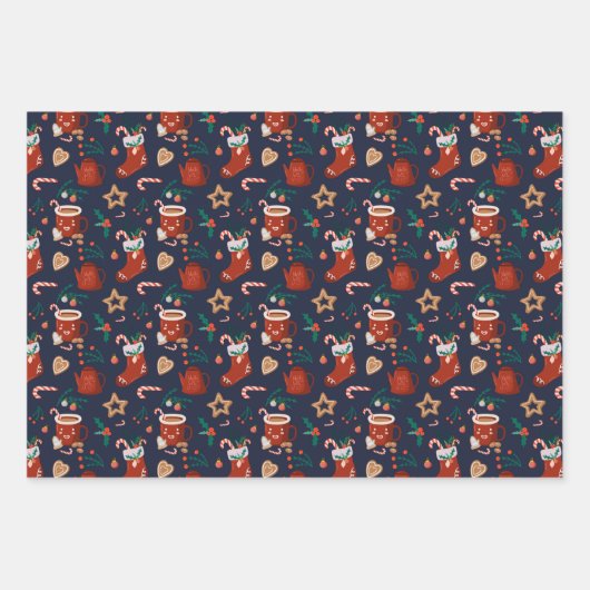 おもしろいクリスマスストッキングとトリート ラッピングペーパーシート (正面3)