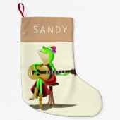 おもしろいクリスマスストッキングギタリストカエルあなたの名前 スモールクリスマスストッキング (正面)