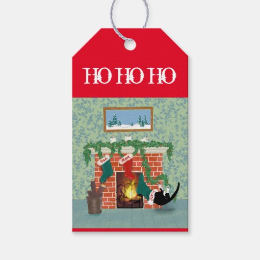 おもしろいクリスマスストッキング猫 ギフトタグ (正面)