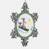 おもしろいクリスマススノーボーディングオッターホリデーデザイン スノーフレークピューターオーナメント (左)