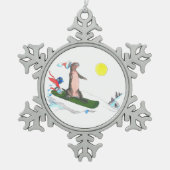 おもしろいクリスマススノーボーディングオッターホリデーデザイン スノーフレークピューターオーナメント (正面)