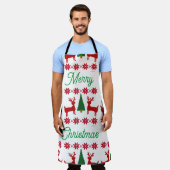おもしろいクリスマスセータースタイルホリデーパターン エプロン (着用した状態)