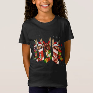 おもしろいクリスマスソックサンタ帽子Xmのダックスシュント犬 Tシャツ