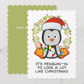 おもしろいクリスマスソングのペンギンジョーク シーズンカード (正面/裏面)