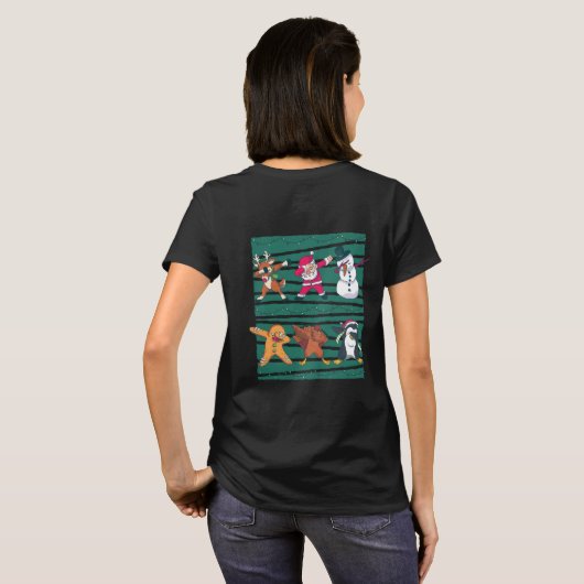 おもしろいクリスマスダビング動物ライン踊り Tシャツ (裏面フル)