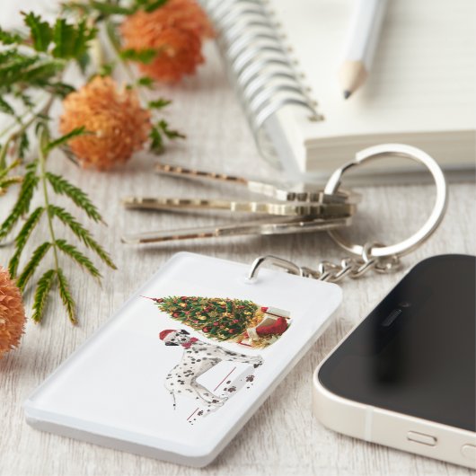 おもしろいクリスマスダルマチア犬と木 キーホルダー (正面右)