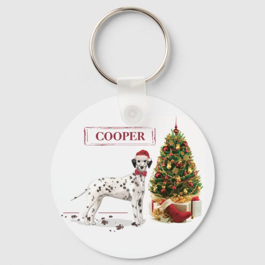 おもしろいクリスマスダルマチア犬と木 キーホルダー (正面)