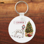 おもしろいクリスマスダルマチア犬と木 キーホルダー (正面)