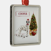おもしろいクリスマスダルマチア犬と木 メタルオーナメント (右)