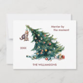 おもしろいクリスマスツリーのダングリングキャットパーソナライズ シーズンカード (正面)