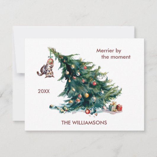 おもしろいクリスマスツリーのダングリングキャットパーソナライズ シーズンカード (正面)