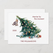 おもしろいクリスマスツリーのダングリングキャットパーソナライズ シーズンカード (正面/裏面)