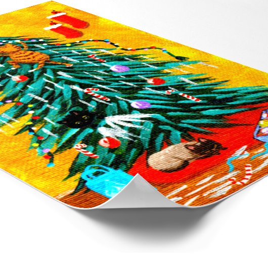 おもしろいクリスマスツリーのネコの創造活動 ポスター (角)