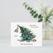 おもしろいクリスマスツリーの垂れ下がった猫写真 シーズンカード (スタンド正面)