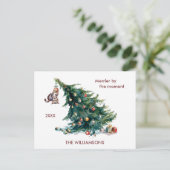 おもしろいクリスマスツリーの垂れ下がった猫写真 シーズンポストカード (スタンド正面)