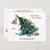 おもしろいクリスマスツリーの垂れ下がった猫写真 シーズンポストカード (正面/裏面)