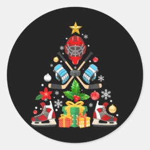 おもしろいクリスマスツリーアイスホッケープレイヤーのクリスマス ラウンドシール