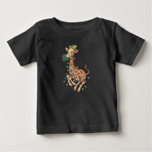 おもしろいクリスマスツリーキリン恋人のギフト愛 ベビーTシャツ