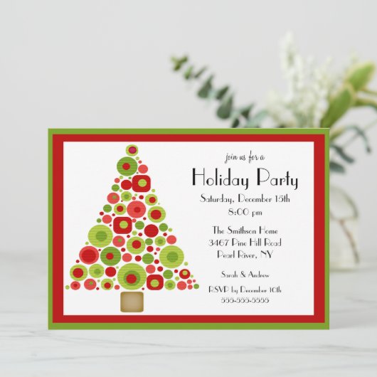 おもしろいクリスマスツリークリスマスパーティの招待状 招待状 (スタンド正面)