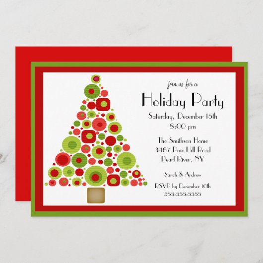 おもしろいクリスマスツリークリスマスパーティの招待状 招待状 (正面/裏面)