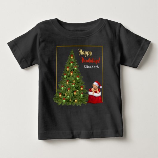 おもしろいクリスマスツリーサンタクロースホリデーパーソナライズド ベビーTシャツ (正面)