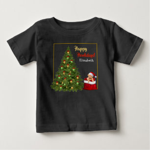 おもしろいクリスマスツリーサンタクロースホリデーパーソナライズ ベビーTシャツ