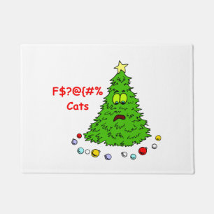 おもしろいクリスマスツリージョークキャッツクリスマス休日 ドアマット