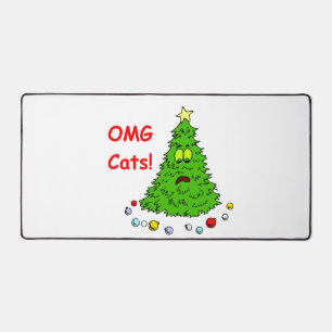 おもしろいクリスマスツリージョークOMG猫クリスマス休日 デスクマット