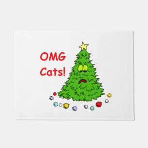 おもしろいクリスマスツリージョークOMG猫クリスマス休日 ドアマット
