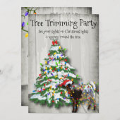 おもしろいクリスマスツリートリミングパーティーヤギ 招待状 (正面/裏面)