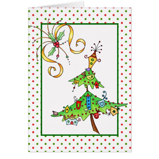 おもしろいクリスマスツリー付きクリスマスカード (正面)