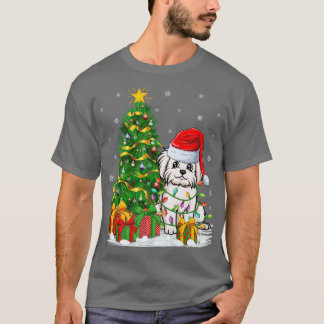 おもしろいクリスマスツリー家族お揃いのサンタ マルチーズ犬 Tシャツ