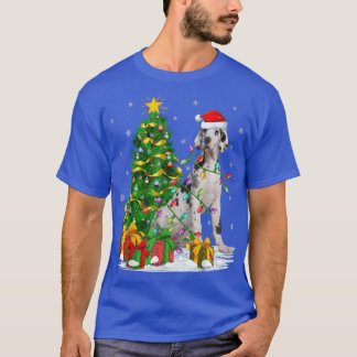 おもしろいクリスマスツリー家族用サンタグレートデーンマッチング Tシャツ