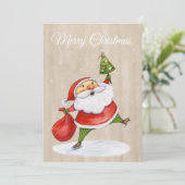 おもしろいクリスマスツリー水彩付きサンタ シーズンカード (スタンド正面)