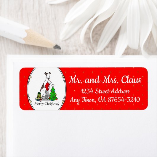 おもしろいクリスマスツリー2 Greyhound Dog (ブリンドルホワイト) ラベル (インサイチュ)