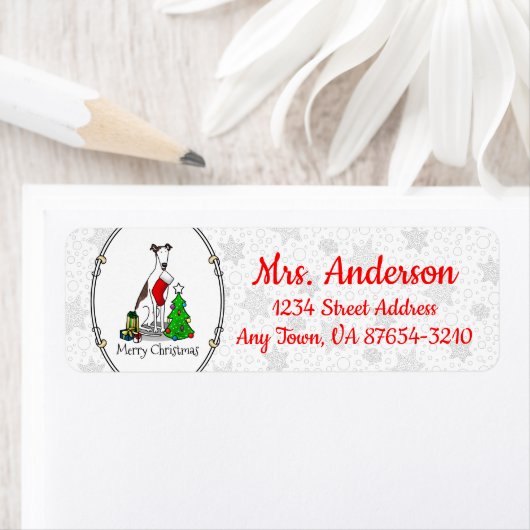 おもしろいクリスマスツリー2 Greyhound Dog （ブリンドルホワイト） ラベル (インサイチュ)