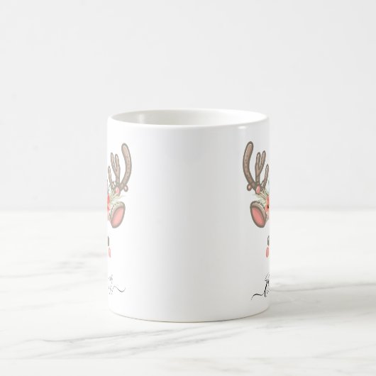 おもしろいクリスマストナカイ顔名前をカスタムする コーヒーマグカップ (中央)