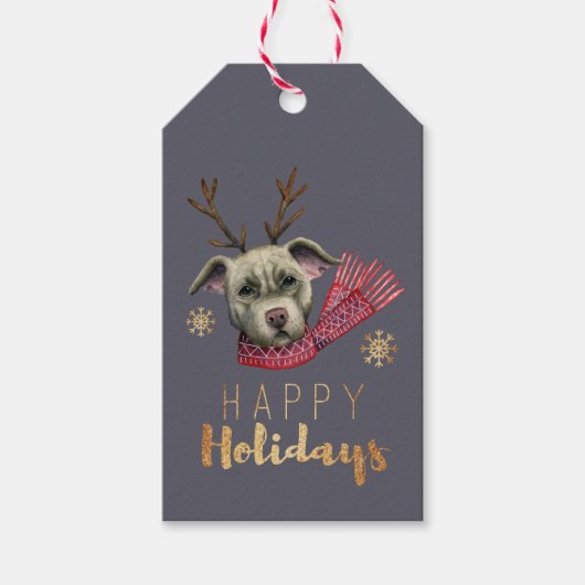 おもしろいクリスマストナディアピットブルドッグ |クリスマス ギフトタグ (正面)