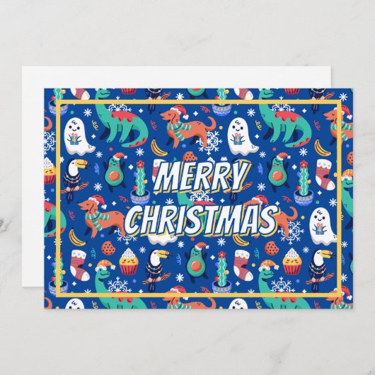 おもしろいクリスマスドッグアボカドサボテン シーズンカード (正面/裏面)