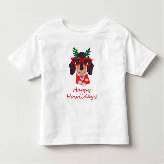 おもしろいクリスマスドッグハウリデイズドキシードシュントかわいい トドラーTシャツ (正面)