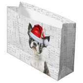 おもしろいクリスマスドッグボストンテリアホリデー ラージペーパーバッグ (正面アングル)