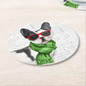 おもしろいクリスマスドッグボストンテリア品種 ラウンドペーパーコースター (アングル)