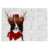 おもしろいクリスマスドッグ縁どコリー恋人 ラージペーパーバッグ (裏面)